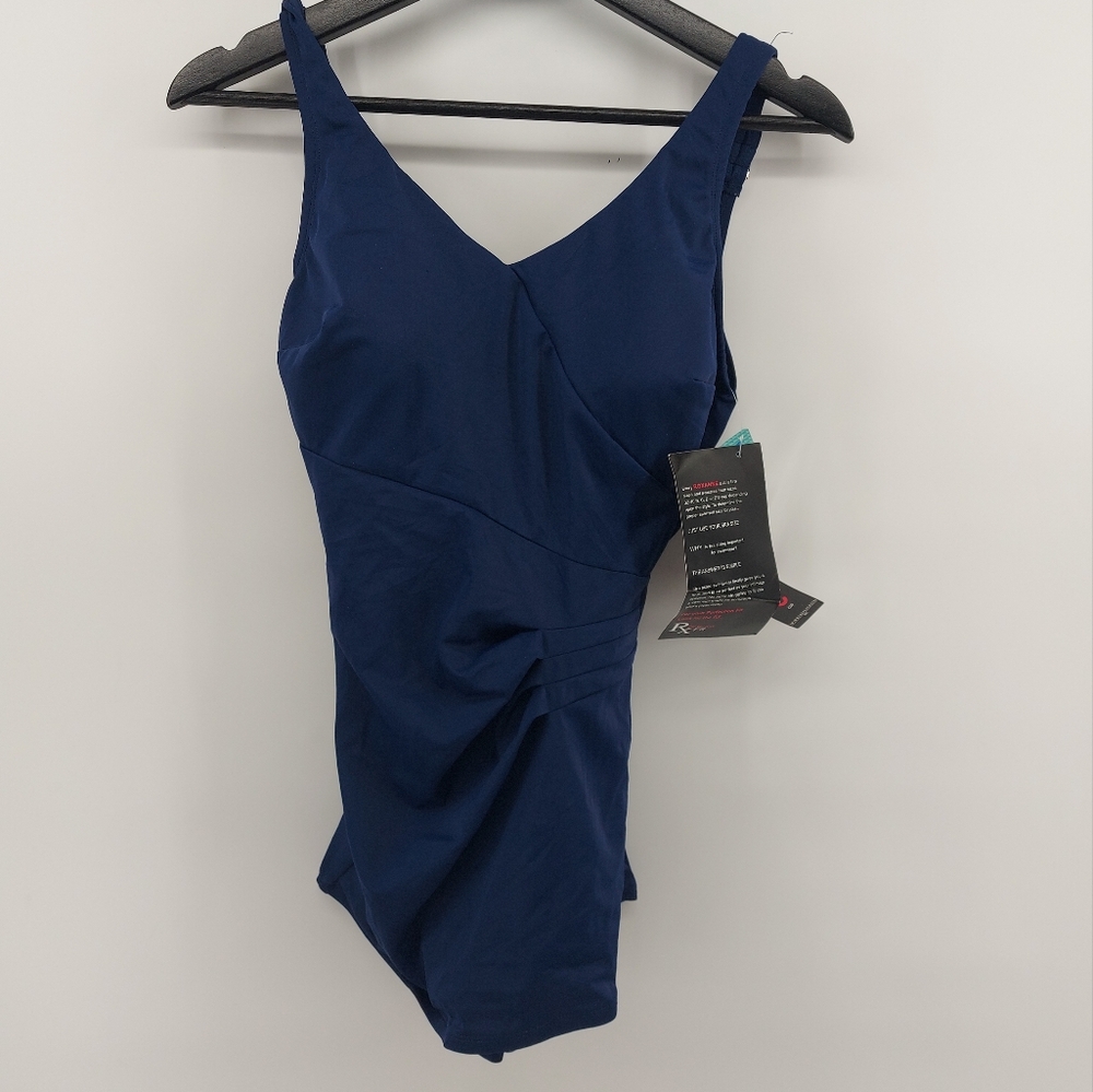 Roxanne Size Ruched Navy Blue One Piece Swimsuit 36C